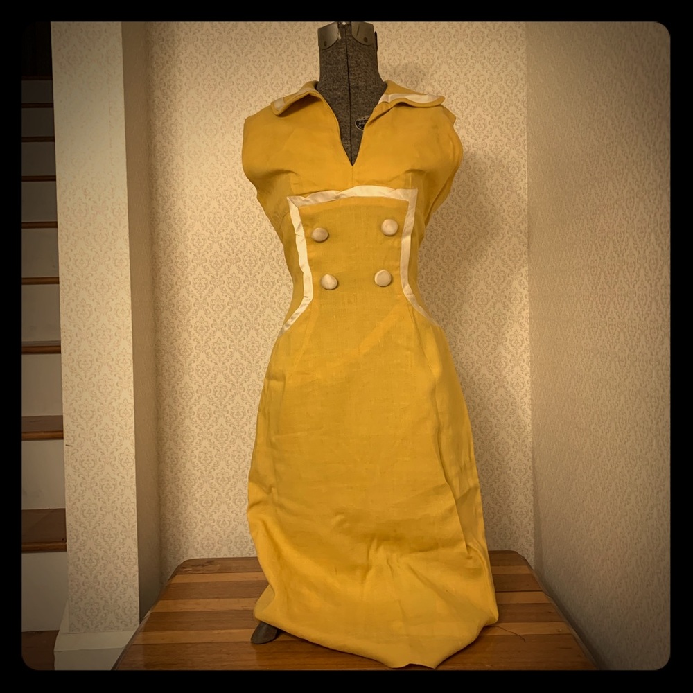 Vintage yellow linen sailor dress - Picture 1 of 5